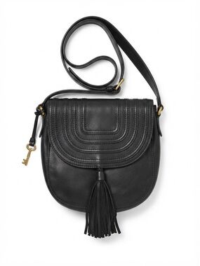 FOSSIL Black Leather Crossbody with Tassel and Key